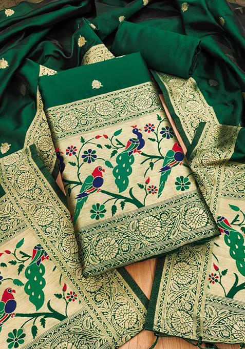 Green Woven Silk Dress Material