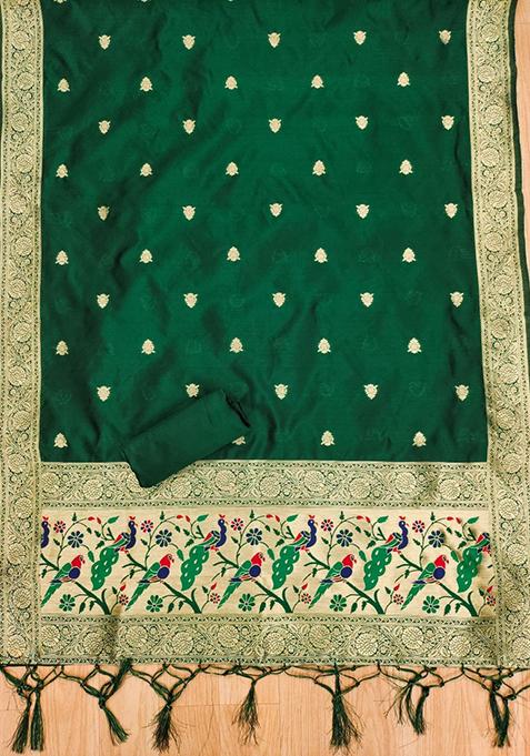 Green Woven Silk Dress Material