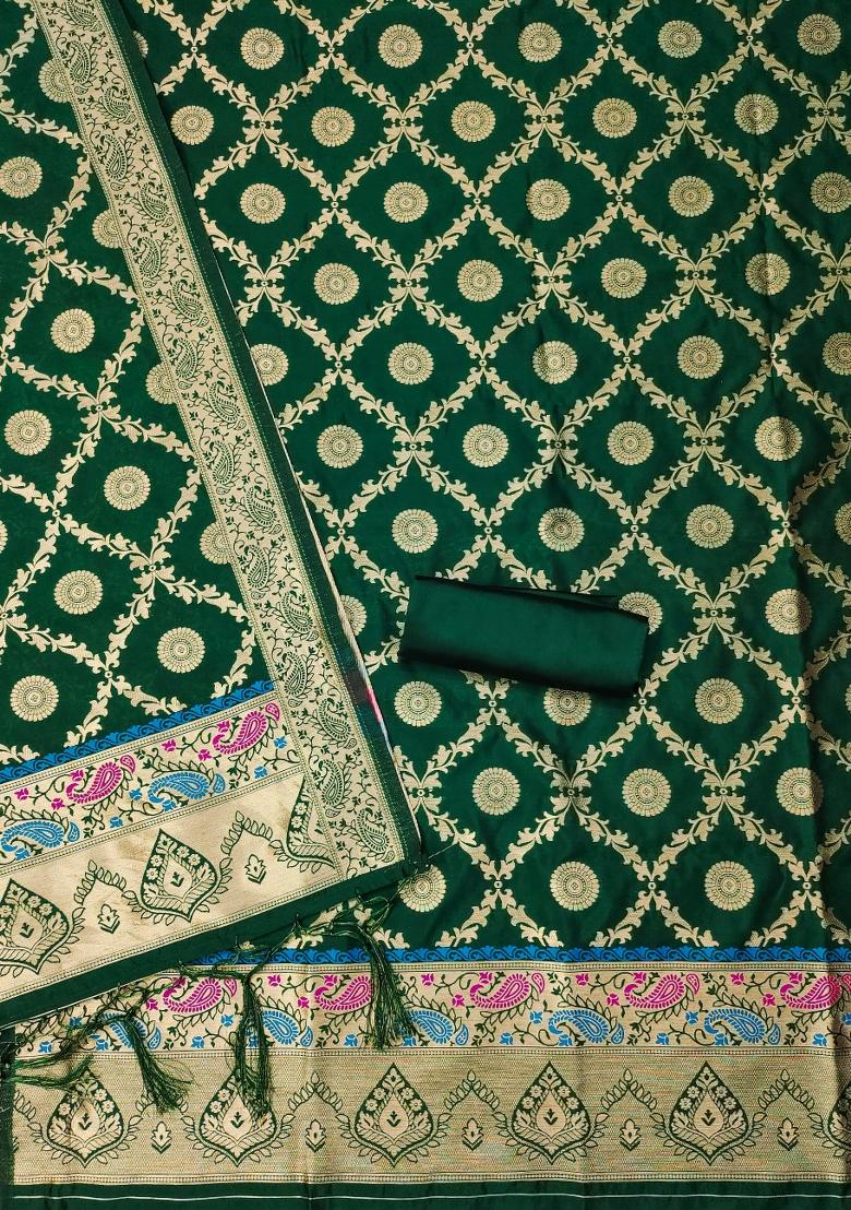 Green Woven Silk Dress Material