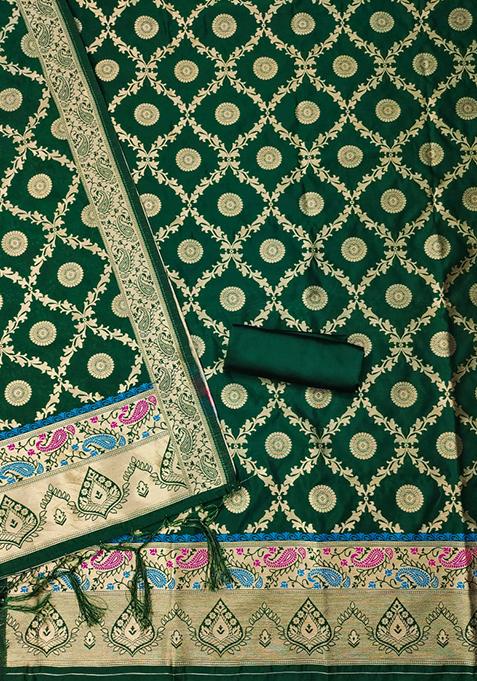 Green Woven Silk Dress Material