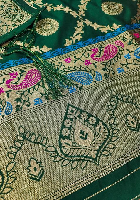 Green Woven Silk Dress Material