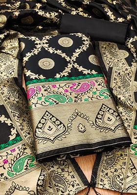 Black Woven Silk Dress Material