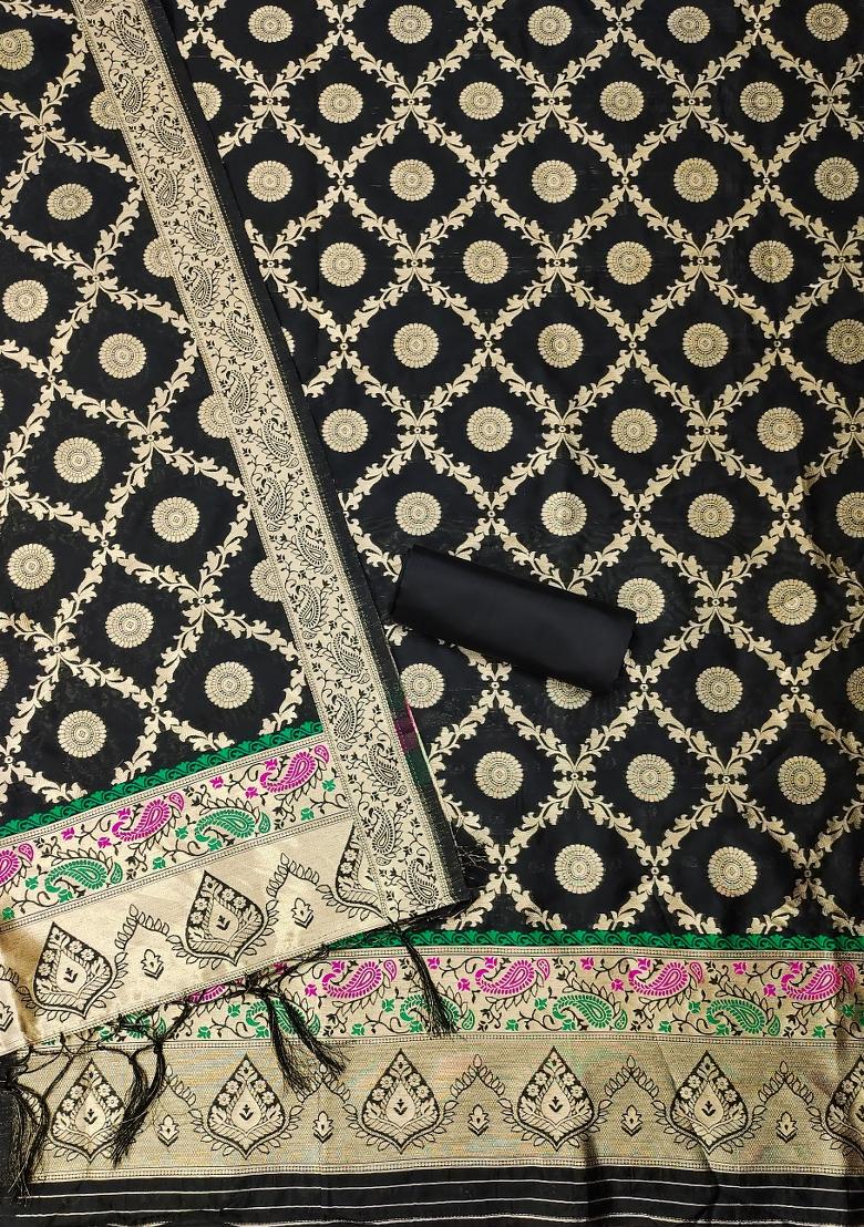 Black Woven Silk Dress Material