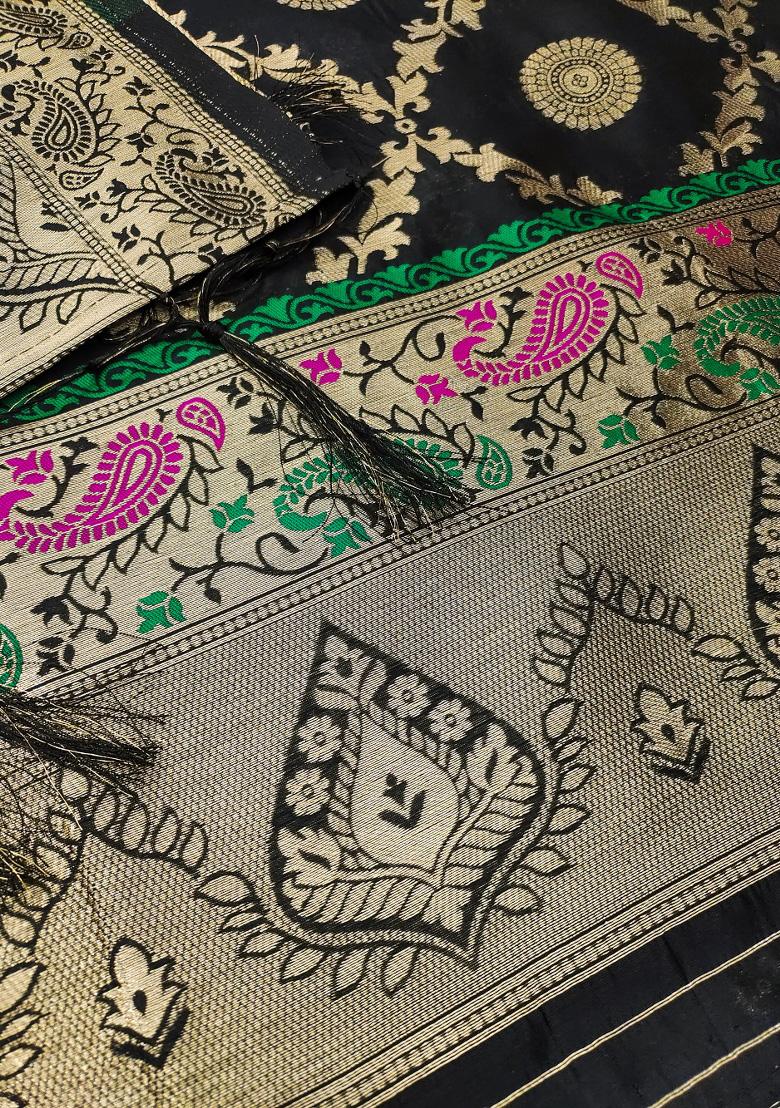 Black Woven Silk Dress Material