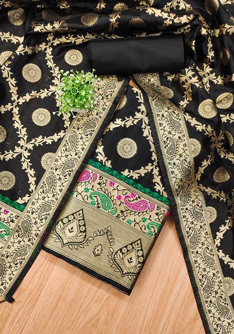 Black Woven Silk Dress Material