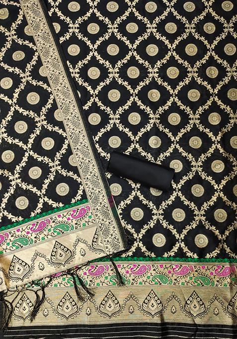 Black Woven Silk Dress Material