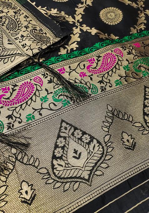 Black Woven Silk Dress Material