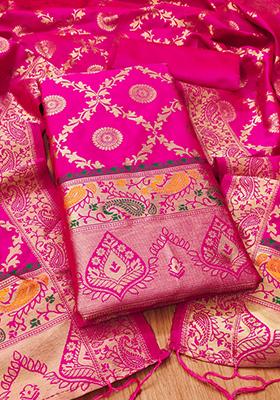 Rani Pink Woven Silk Dress Material