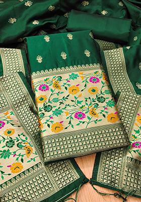 Green Woven Silk Dress Material