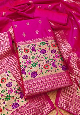 Rani Pink Woven Silk Dress Material
