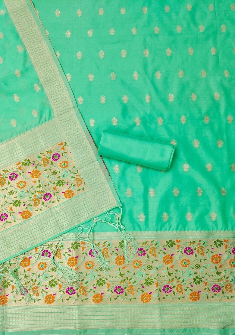 Sea Green Woven Silk Dress Material