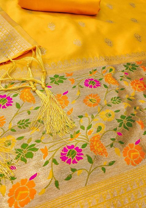 Yellow Woven Silk Dress Material