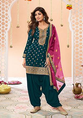 Rama Blue Embroidered Silk Palazzo Set