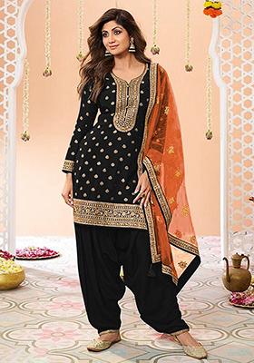 Black Embroidered Silk Palazzo Set With Dupatta