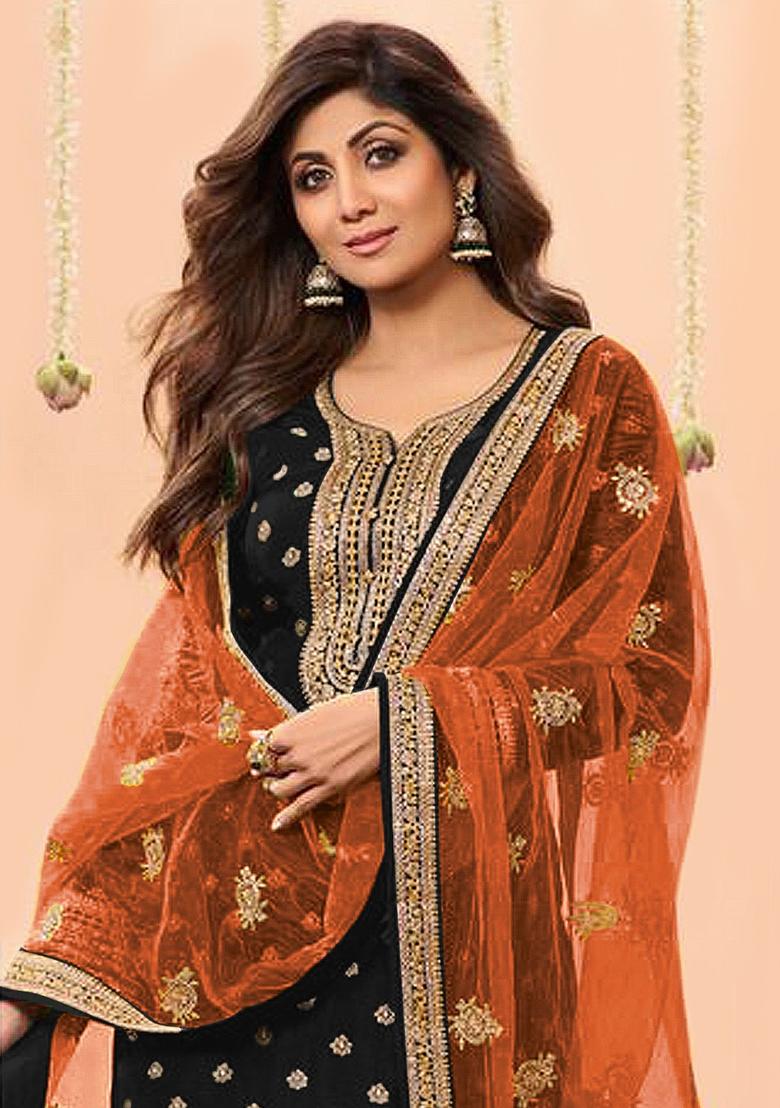 Black Embroidered Silk Palazzo Set