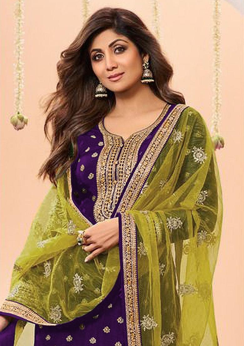 Purple Embroidered Silk Palazzo Set