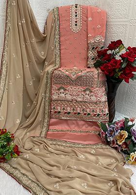Peach Embroidered Georgette Pakistani Salwar Kameez
