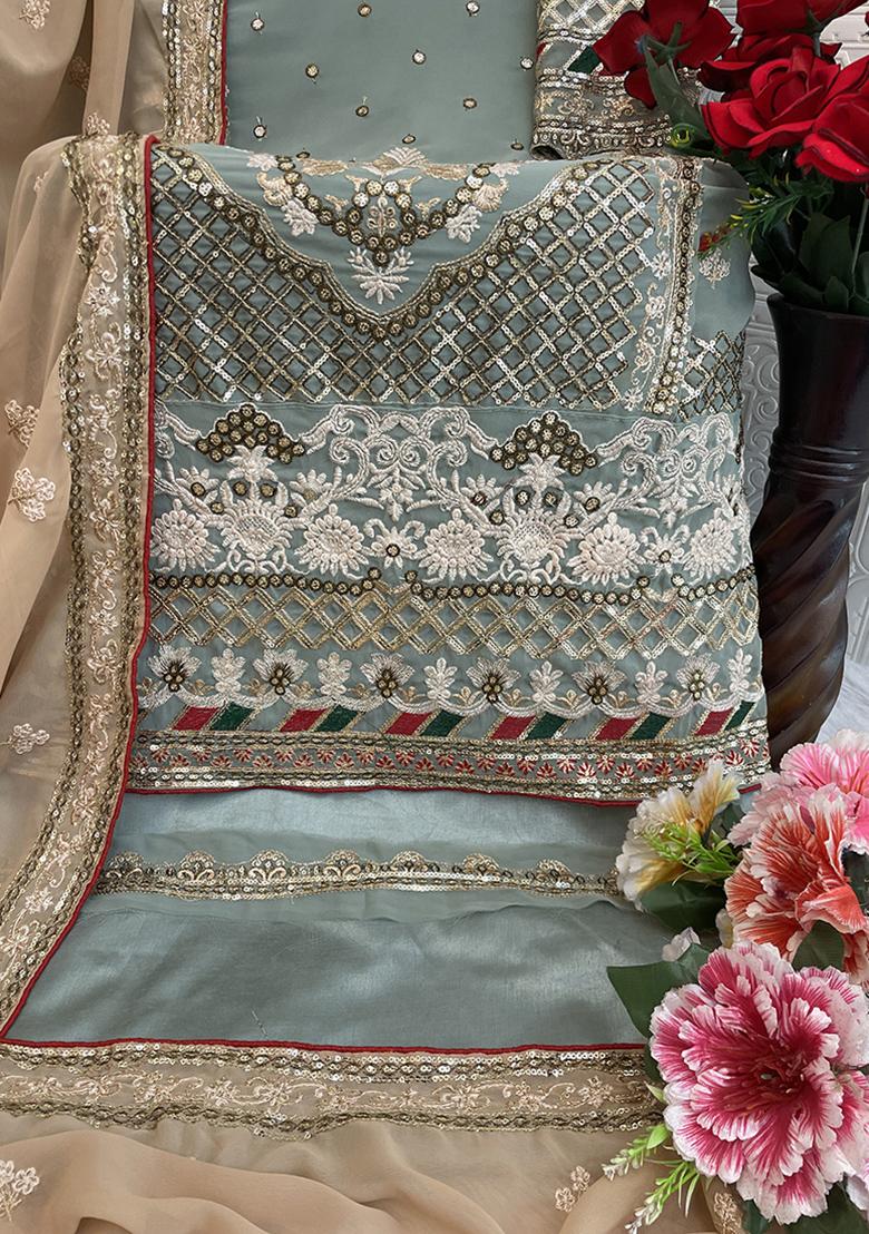 Grey Embroidered Georgette Pakistani Salwar Kameez