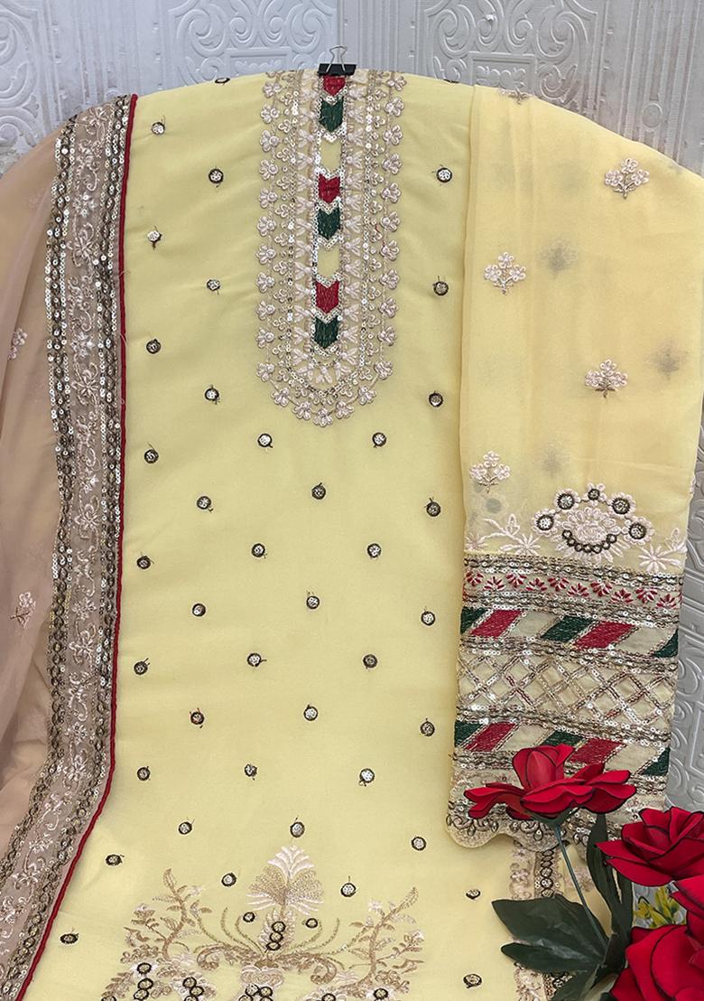 Light Yellow Embroidered Georgette Pakistani Salwar Kameez