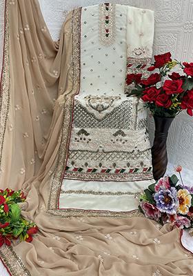 Off White Embroidered Georgette Pakistani Salwar Kameez