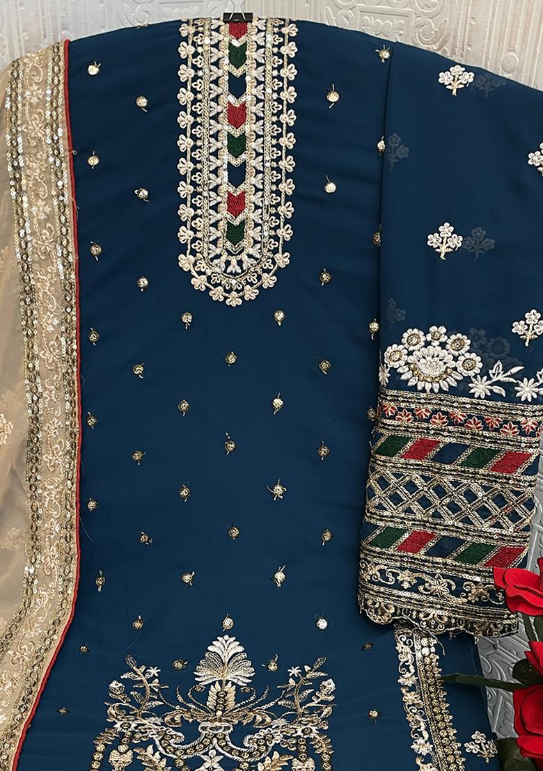 Navy Blue Embroidered Georgette Pakistani Salwar Kameez