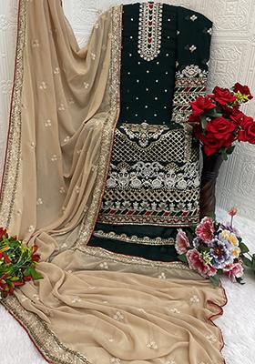 Dark Teal Embroidered Georgette Pakistani Salwar Kameez