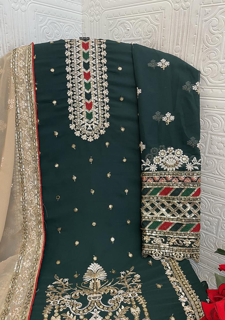 Dark Teal Embroidered Georgette Pakistani Salwar Kameez