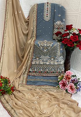 Slate Grey Embroidered Georgette Pakistani Salwar Kameez
