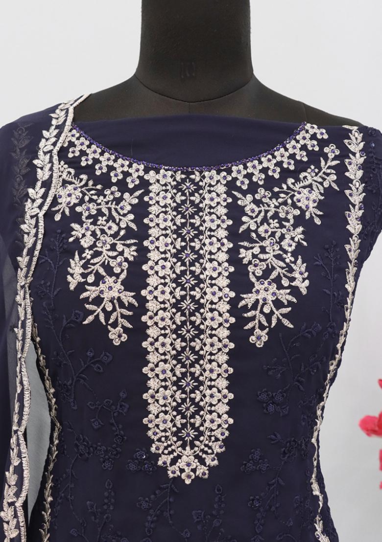 Navy Blue Embroidered Georgette Pakistani Salwar Kameez