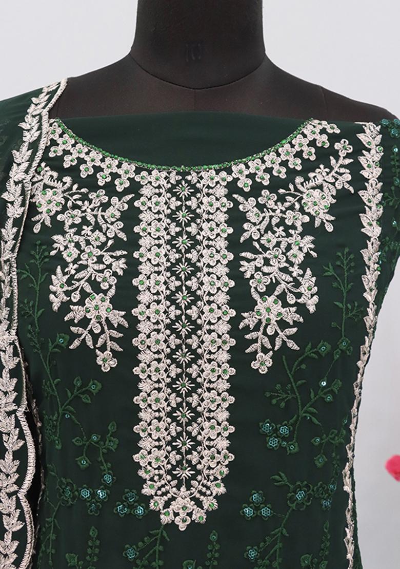 Dark Green Embroidered Georgette Pakistani Salwar Kameez