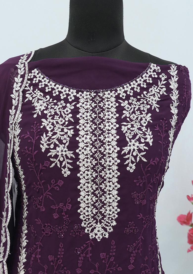 Dark Purple Embroidered Georgette Pakistani Salwar Kameez