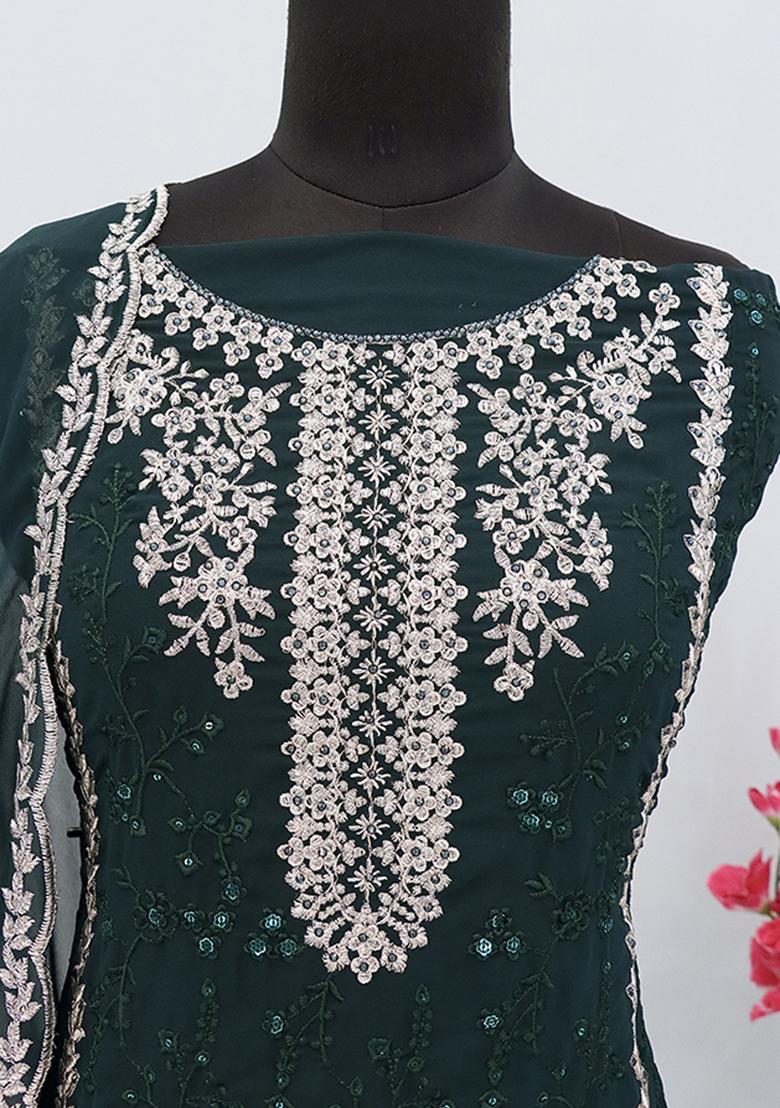 Dark Teal Embroidered Georgette Pakistani Salwar Kameez