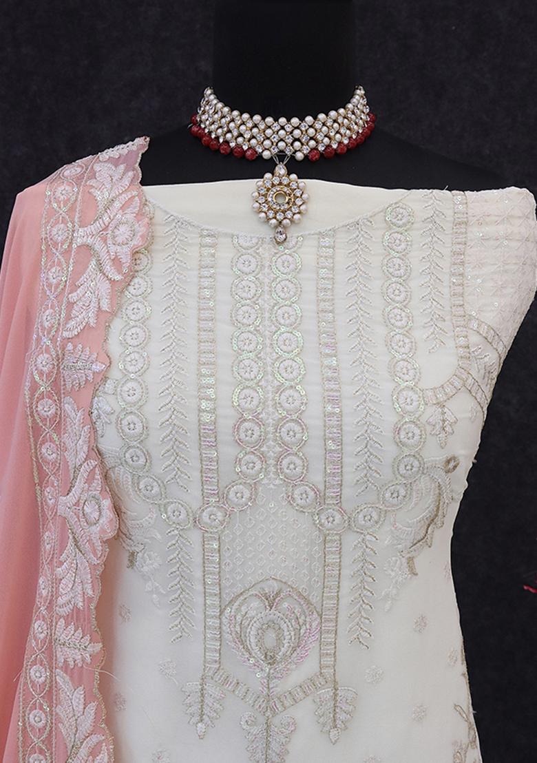 White Embroidered Georgette Pakistani Salwar Kameez