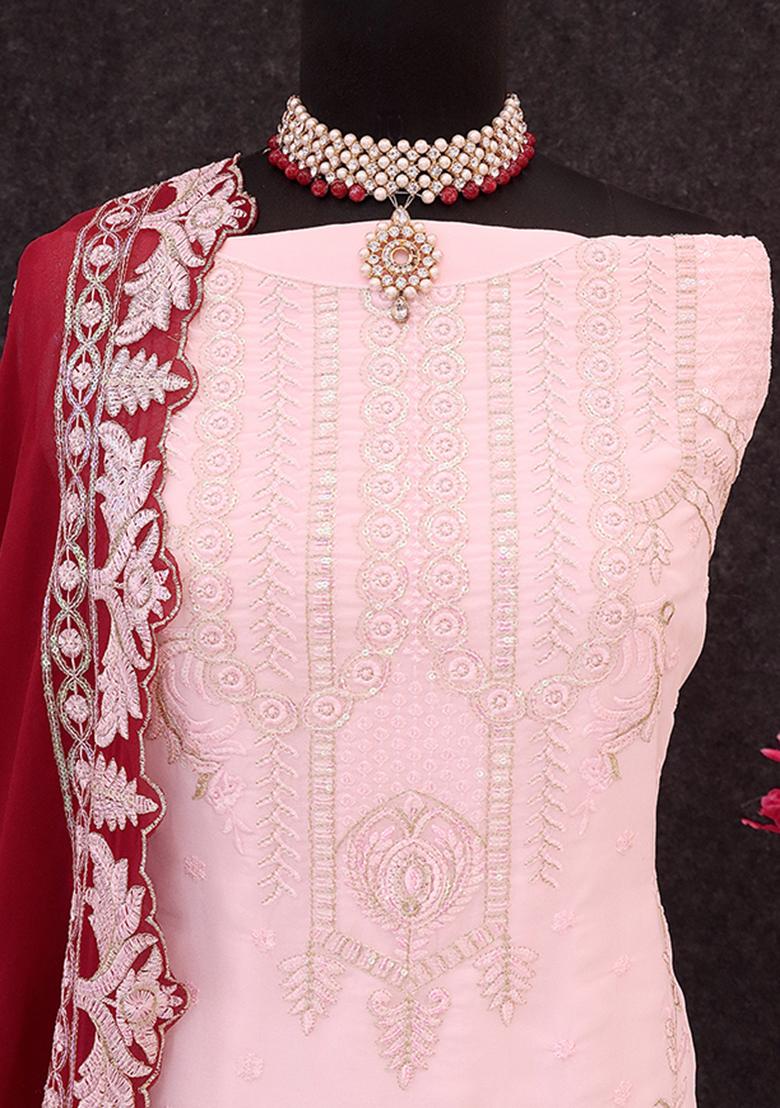 Baby Pink Embroidered Georgette Pakistani Salwar Kameez