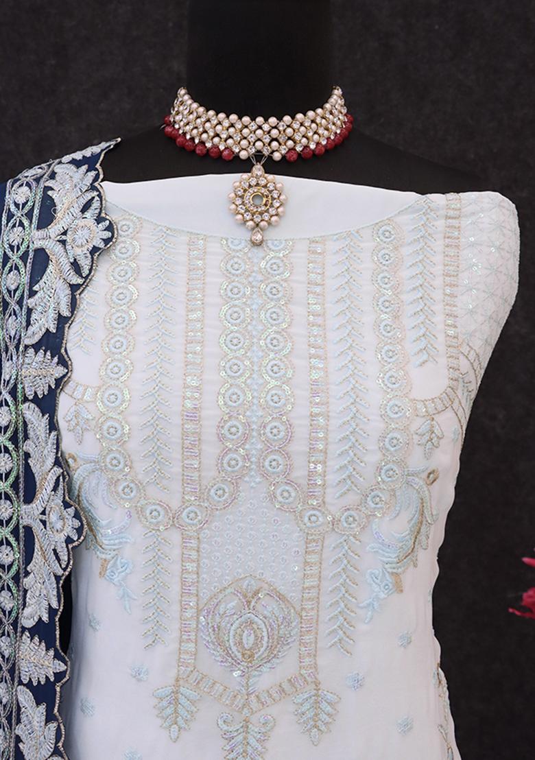 Ligh Sky Blue Embroidered Georgette Pakistani Salwar Kameez