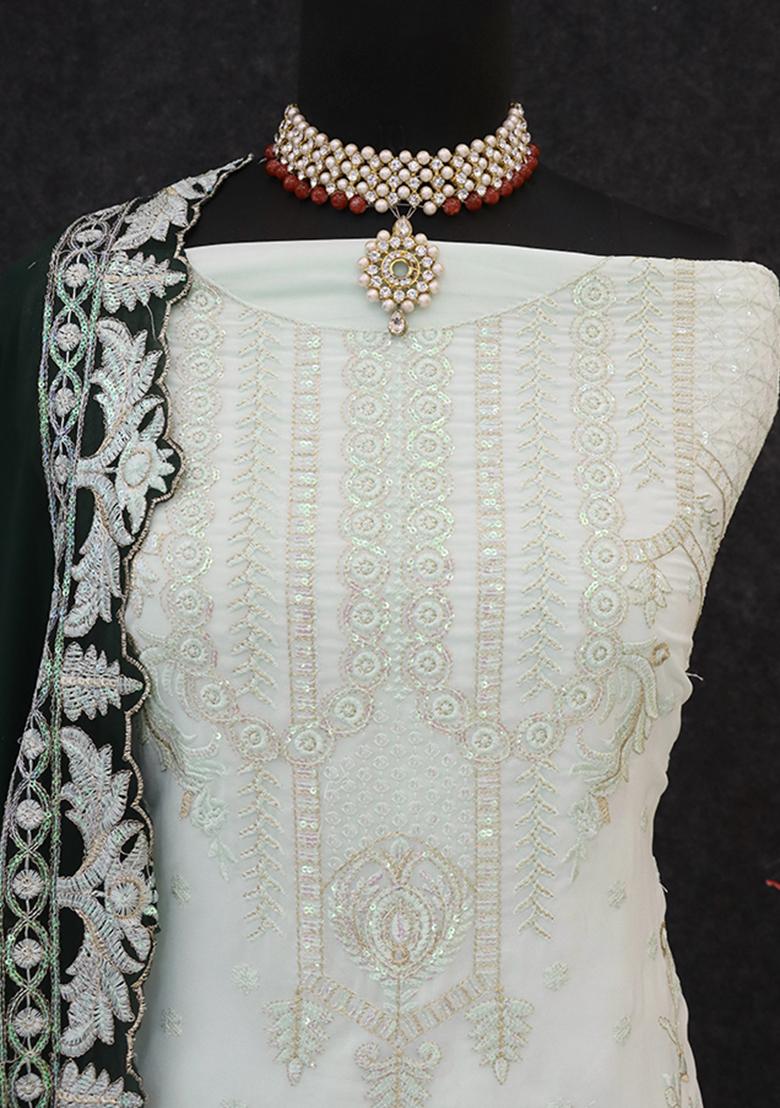 Sea Green Embroidered Georgette Pakistani Salwar Kameez