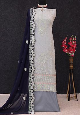 Light Grey Embroidered Georgette Pakistani Salwar Kameez