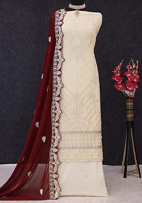 Cream Embroidered Georgette Pakistani Salwar Kameez