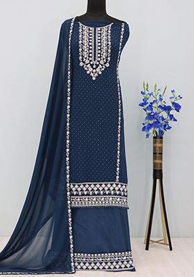 Navy Blue Embroidered Georgette Pakistani Salwar Kameez