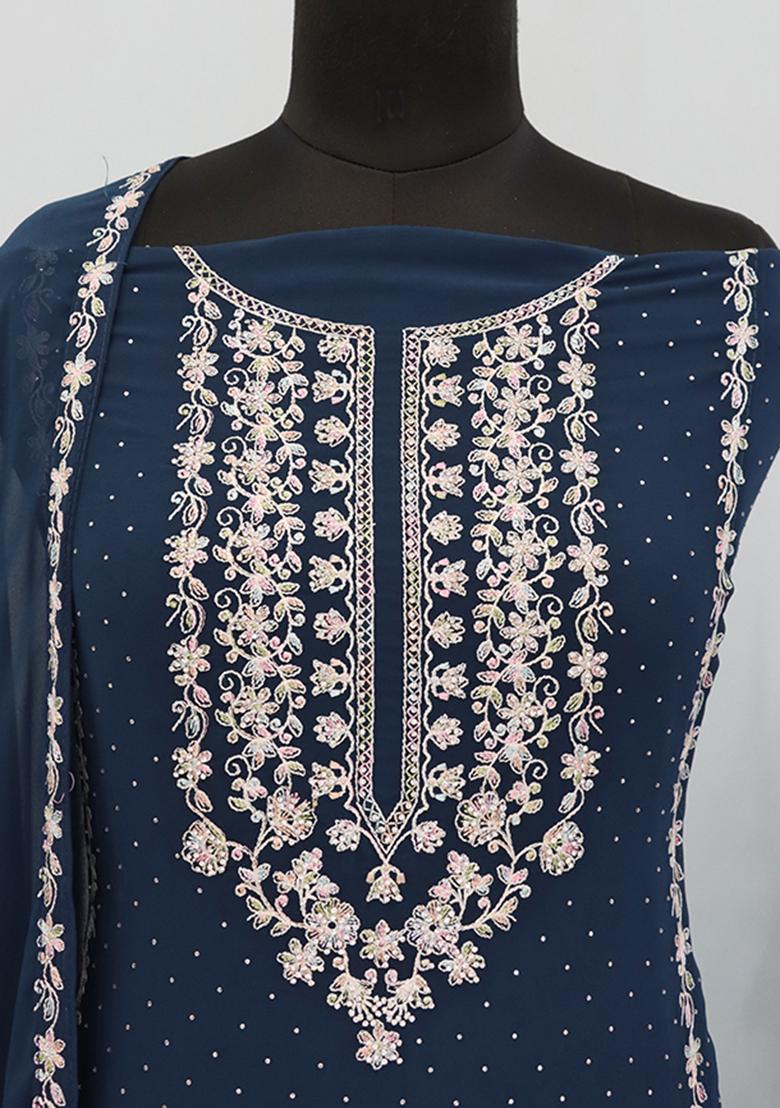 Navy Blue Embroidered Georgette Pakistani Salwar Kameez