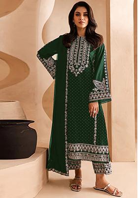 Dark Green Embroidered Georgette Pakistani Salwar Kameez