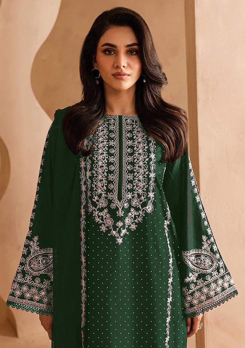 Dark Green Embroidered Georgette Pakistani Salwar Kameez