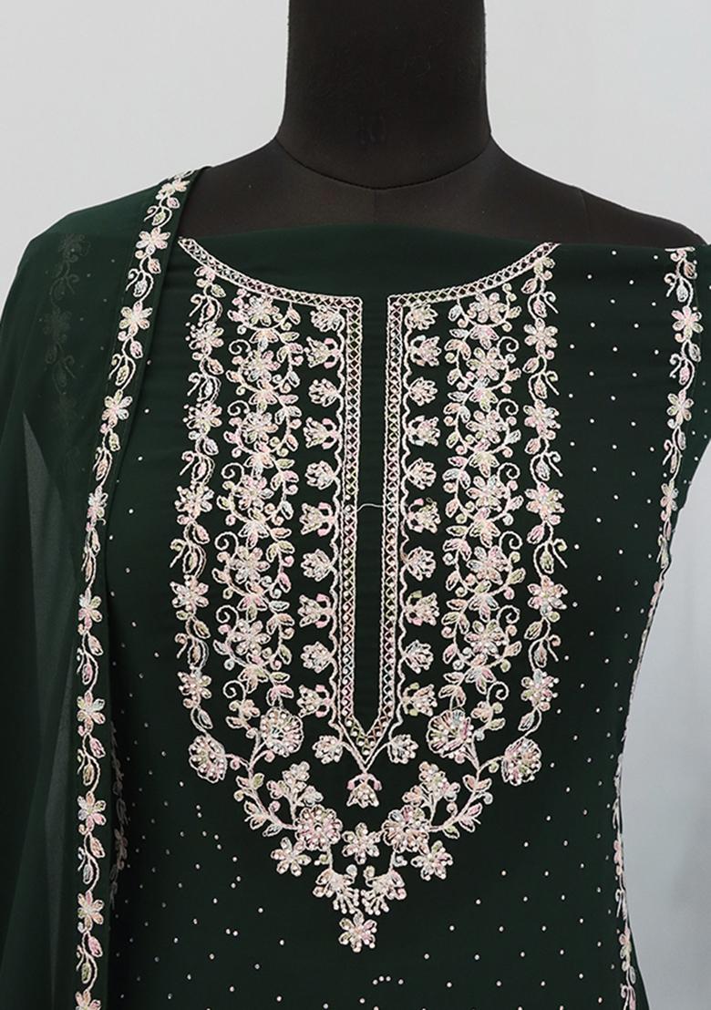Dark Green Embroidered Georgette Pakistani Salwar Kameez