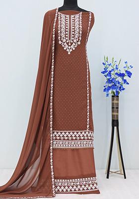 Brown Embroidered Georgette Pakistani Salwar Kameez