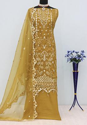 Mustard Yellow Embroidered Organza Pakistani Salwar Kameez With Dupatta