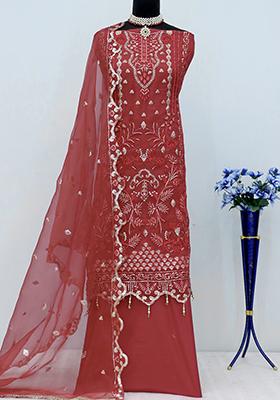 Red Embroidered Organza Pakistani Salwar Kameez