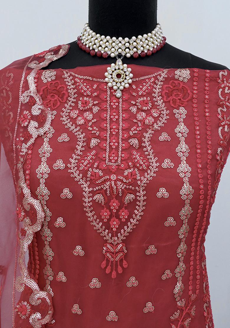 Red Embroidered Organza Pakistani Salwar Kameez