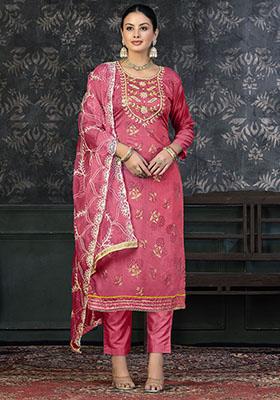 Crimson Pink Printed Modal Dress Material