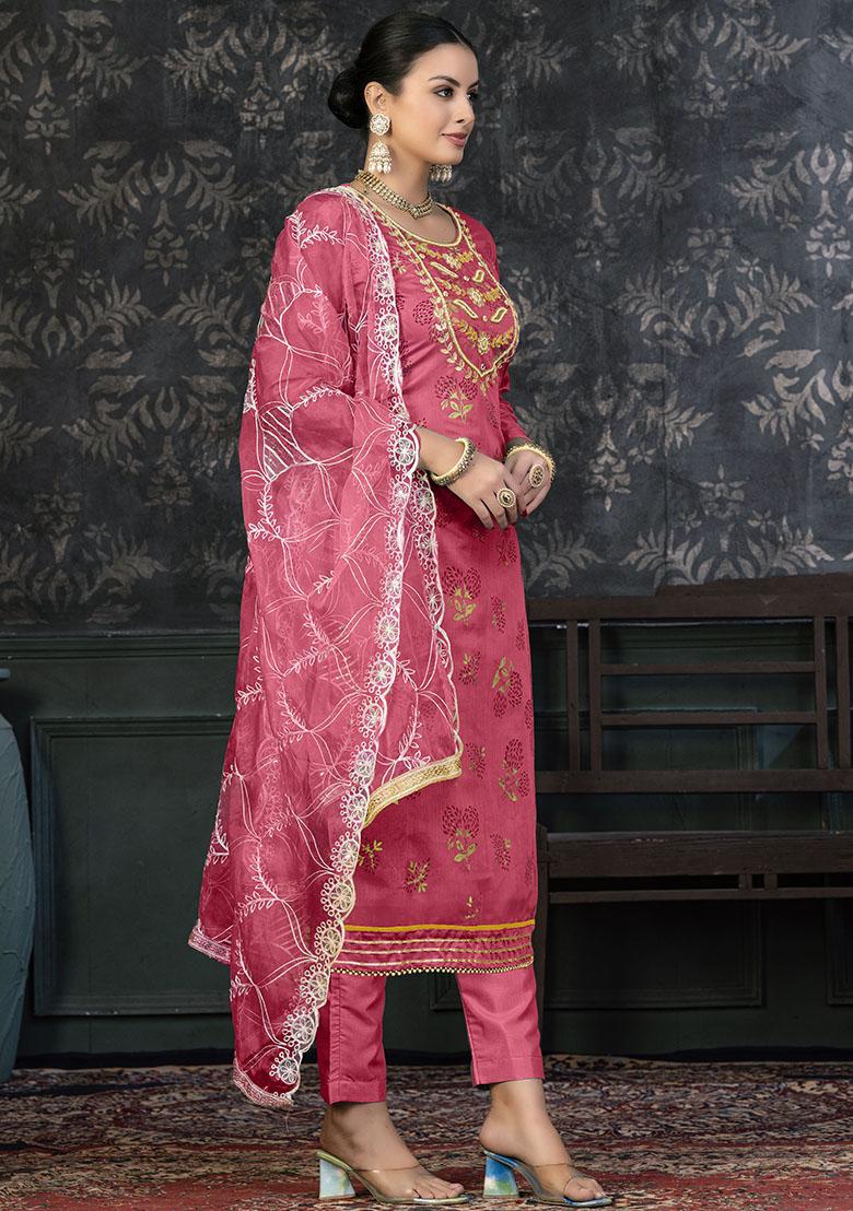 Crimson Pink Printed Modal Dress Material