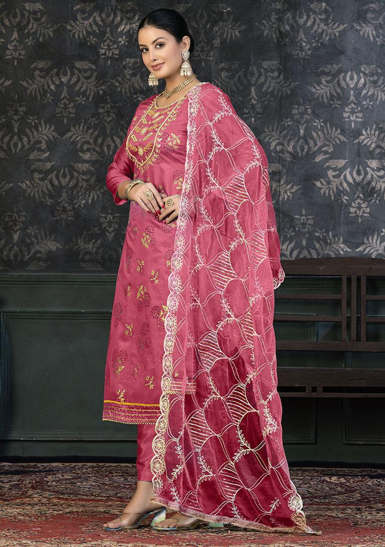Crimson Pink Printed Modal Dress Material